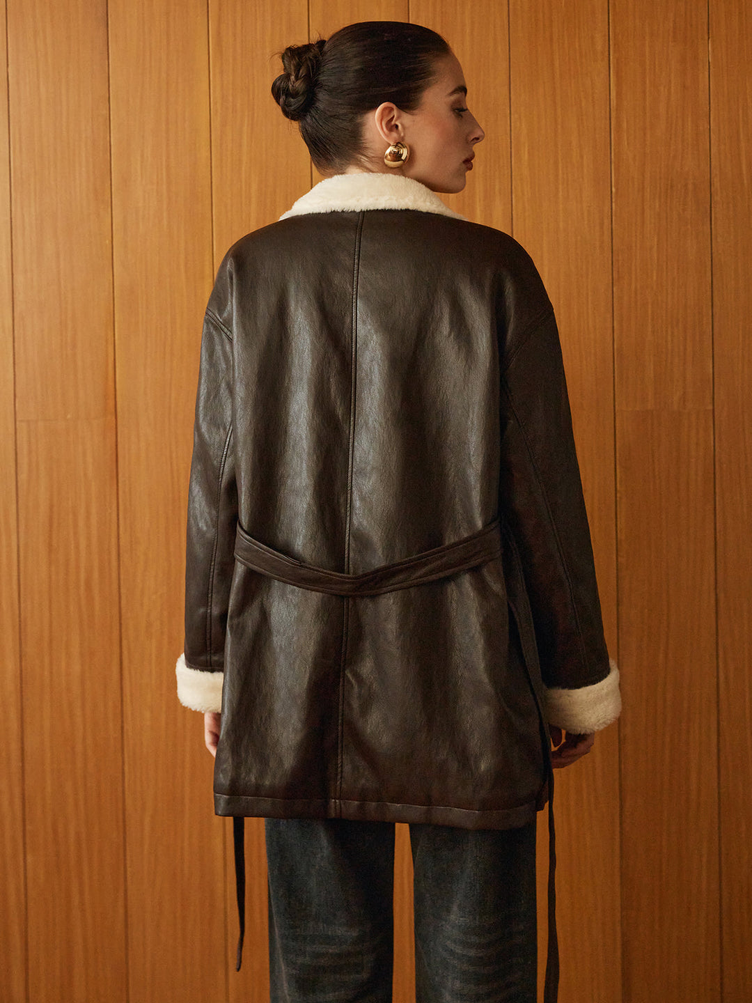 Pu-leather Belt jacket