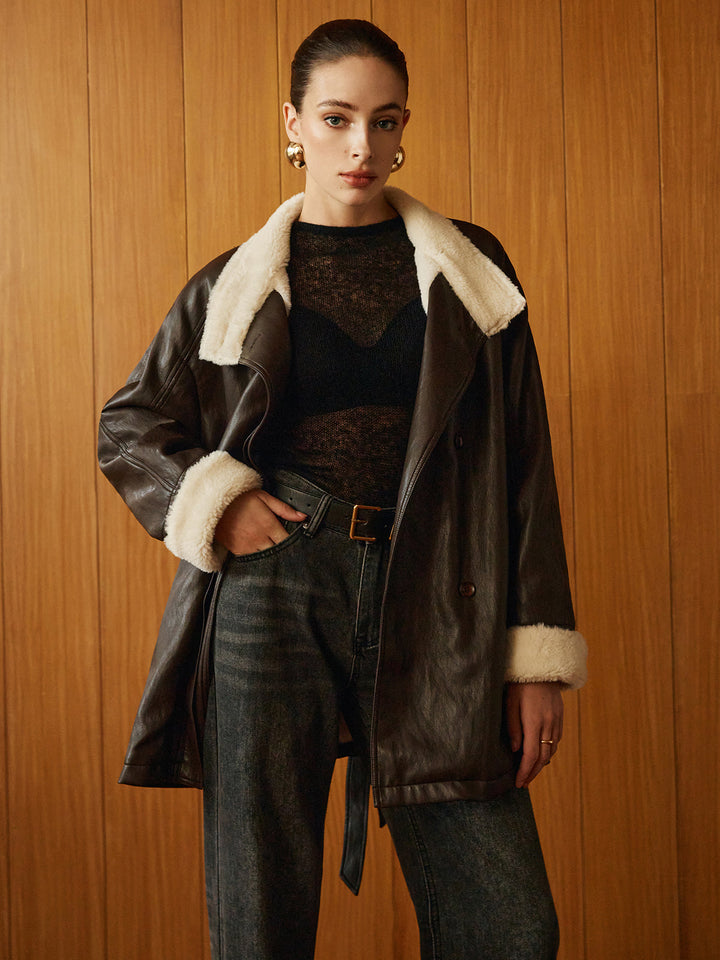 Pu-leather Belt jacket