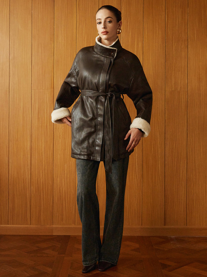Pu-leather Belt jacket