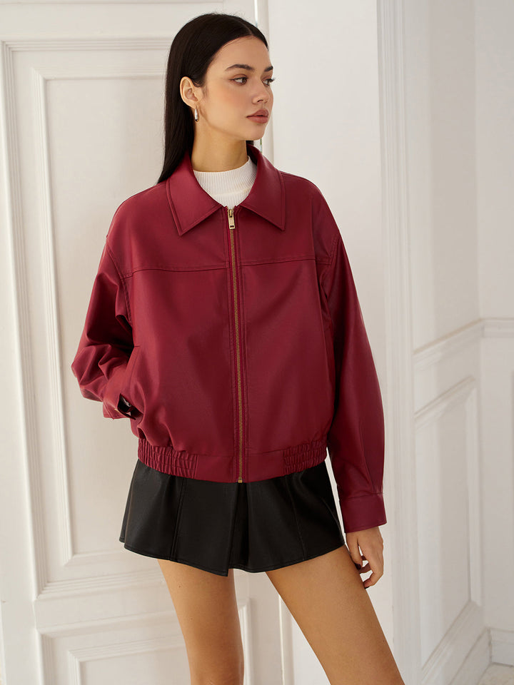 Leather zip Polo jacket