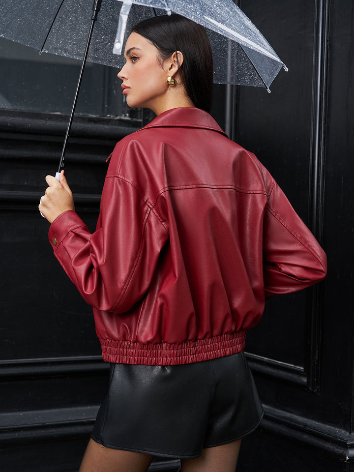 Leather zip Polo jacket