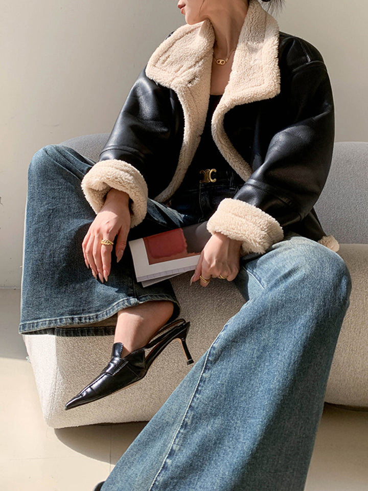 Lined jacket with leather leather