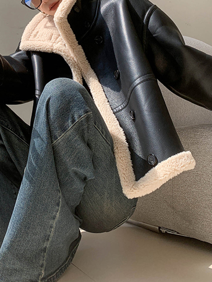Lined jacket with leather leather