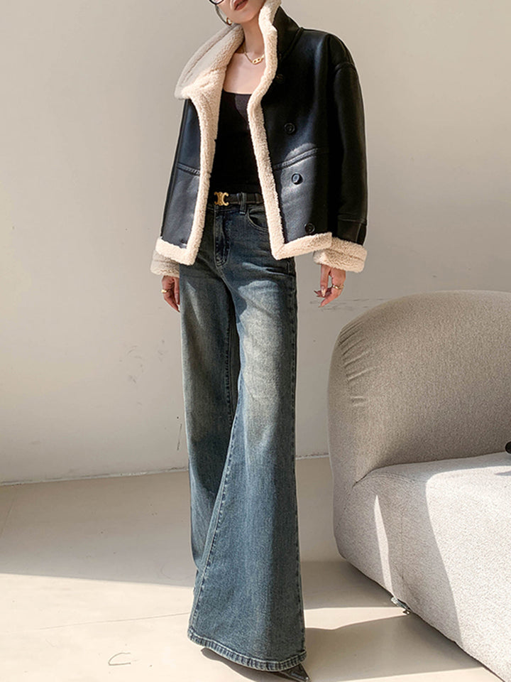 Lined jacket with leather leather