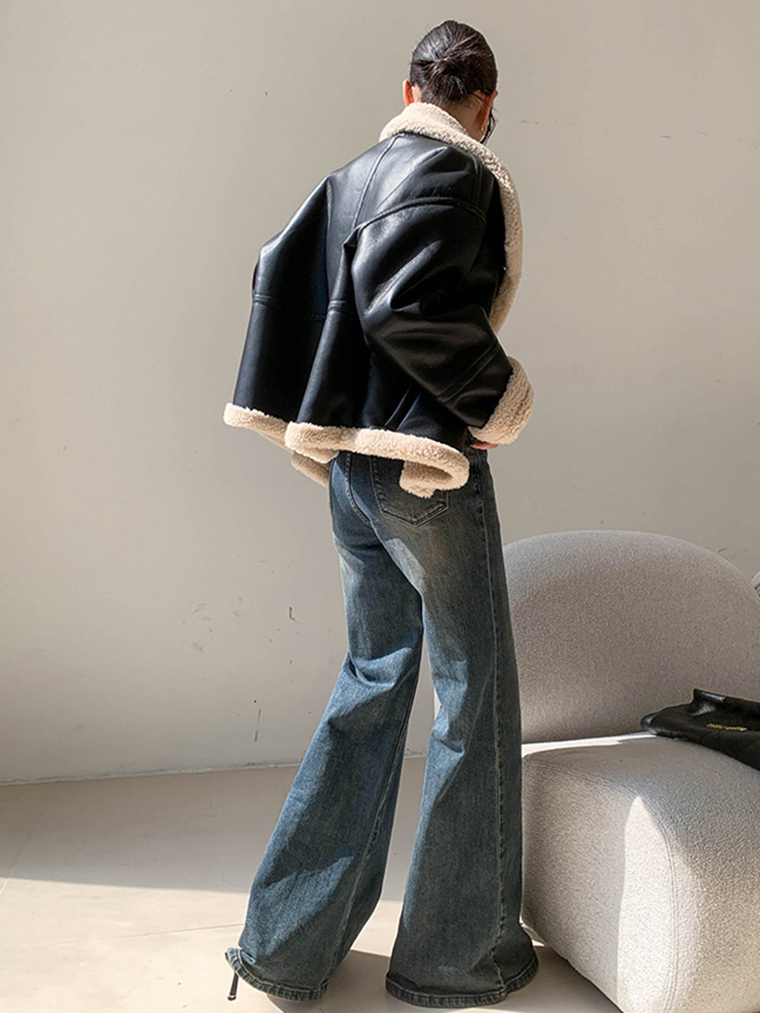 Lined jacket with leather leather