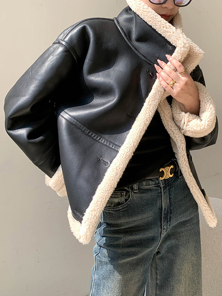 Lined jacket with leather leather