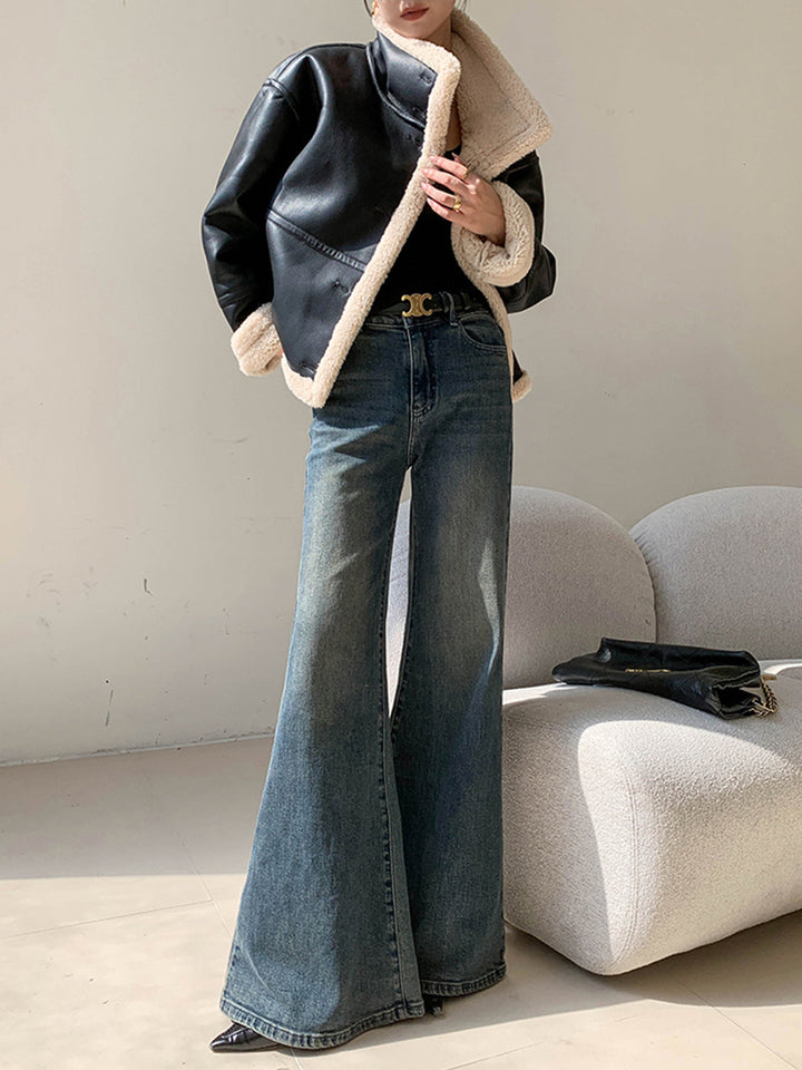 Lined jacket with leather leather