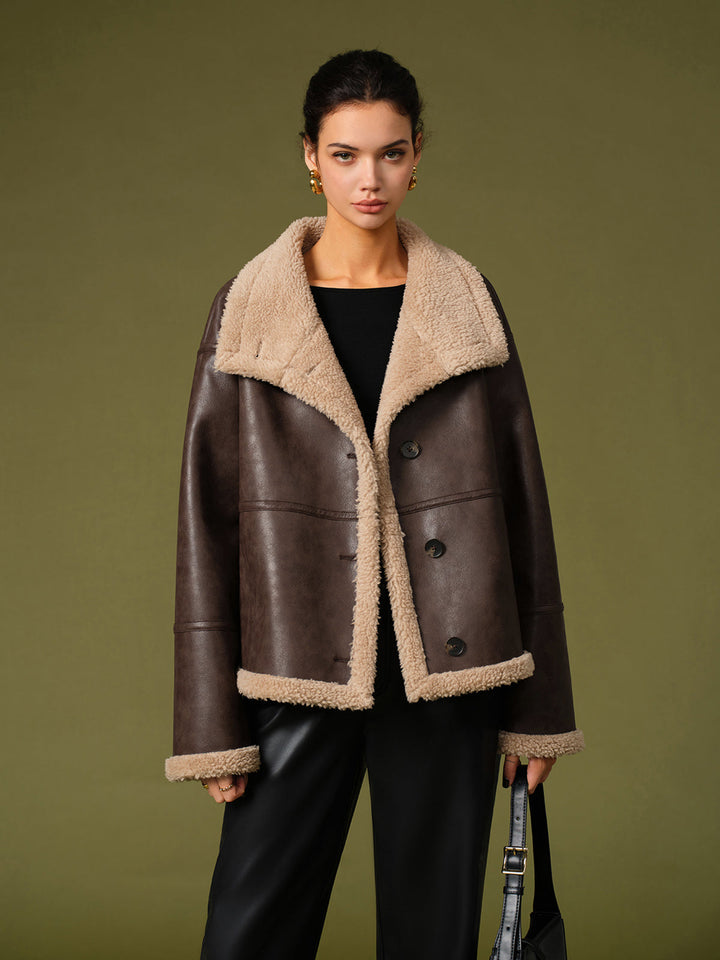 Pu leather warm kurtkas