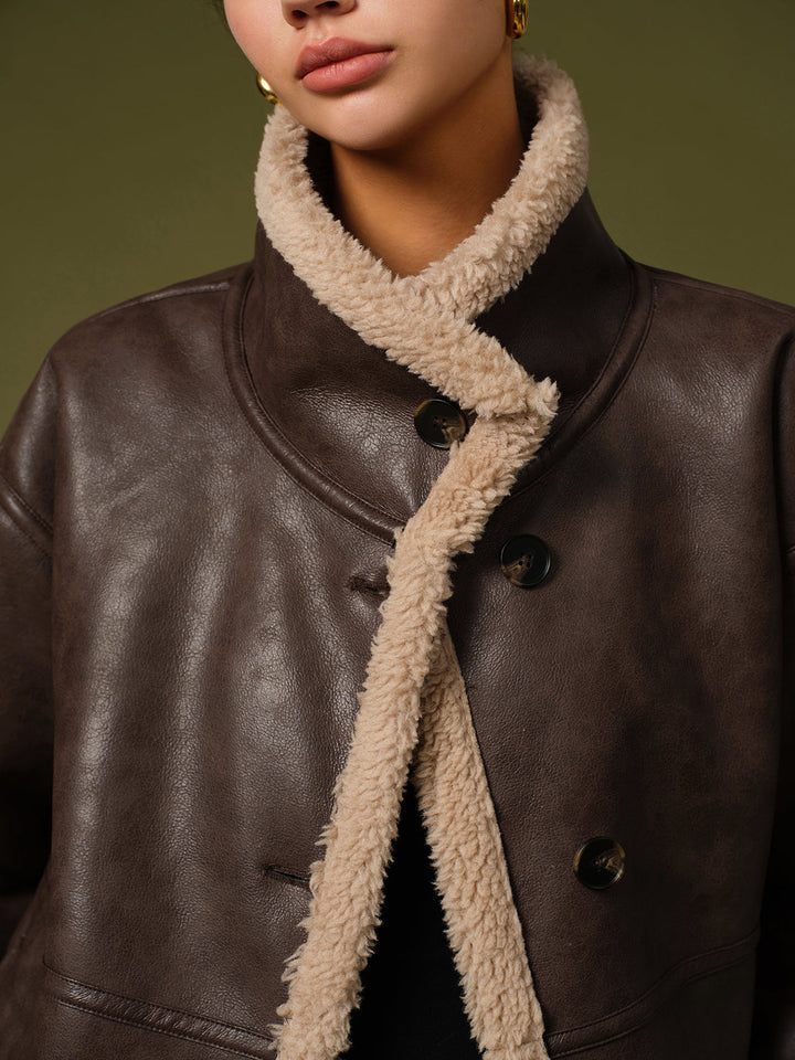 Pu leather warm kurtkas