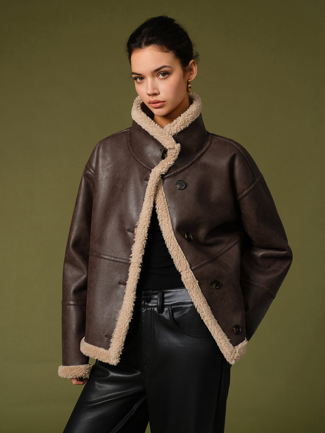 Pu leather warm kurtkas