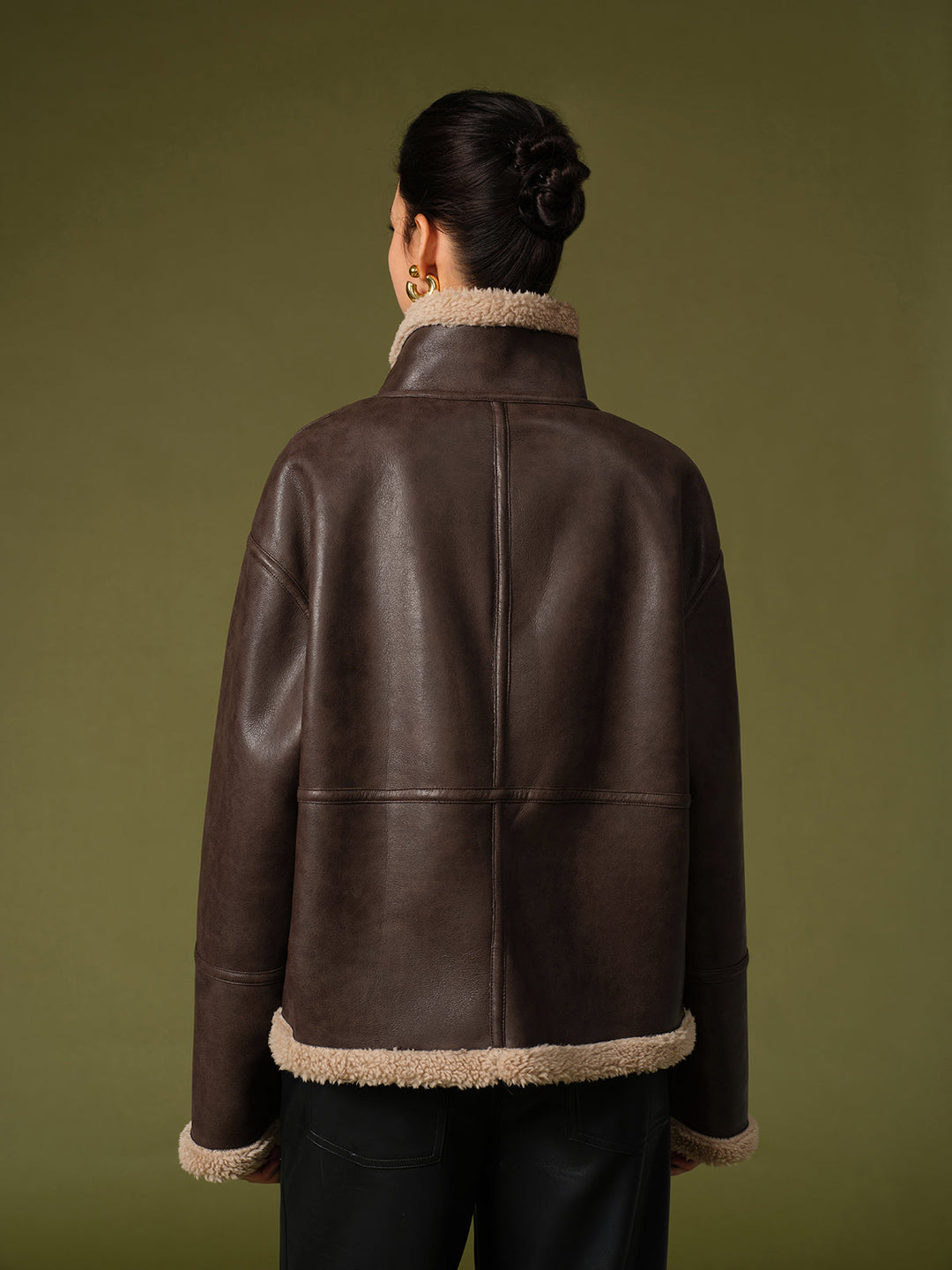 Pu leather warm kurtkas