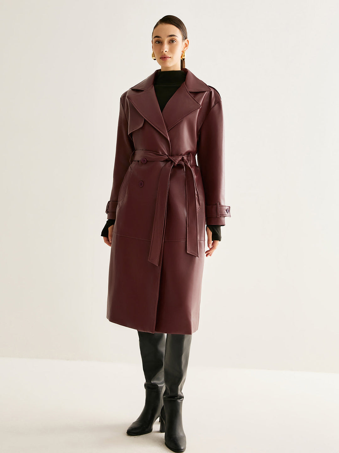 Pu-leather long jacket