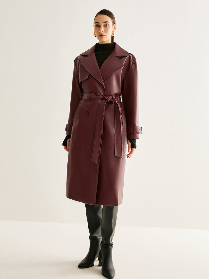 Pu-leather long jacket