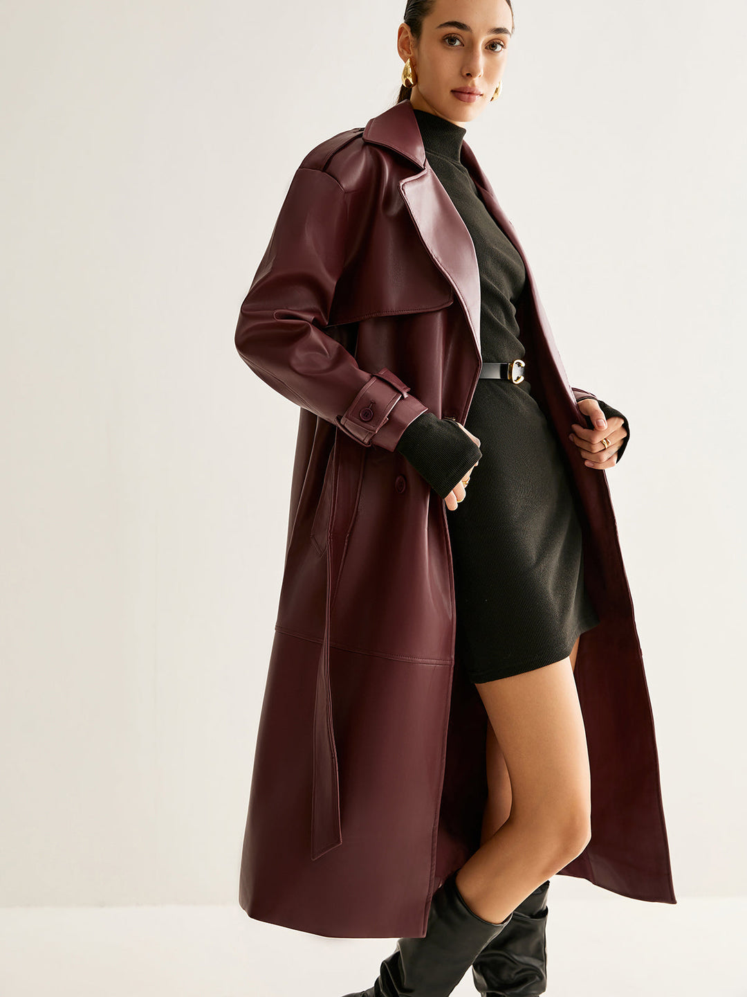 Pu-leather long jacket
