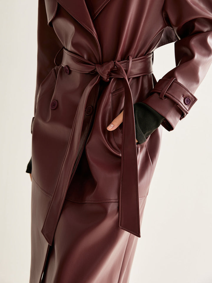 Pu-leather long jacket