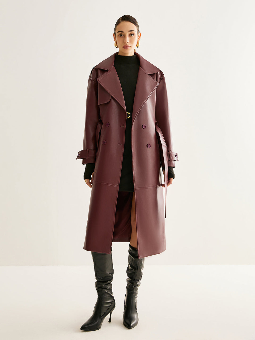 Pu-leather long jacket