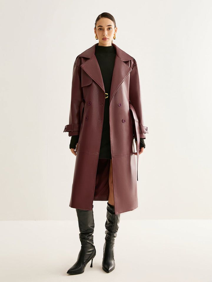 Pu-leather long jacket