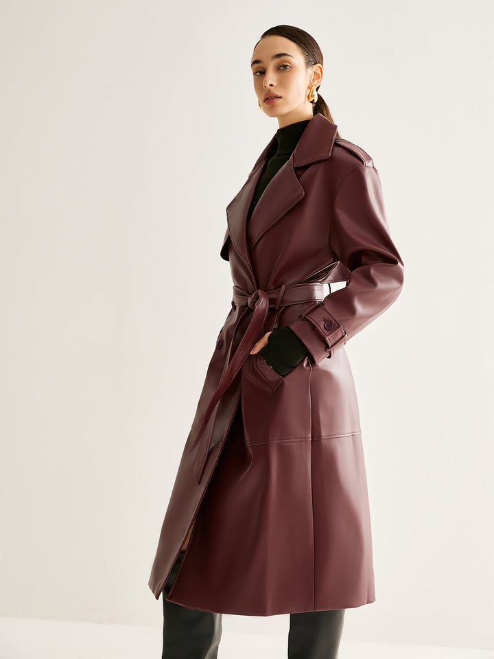 Pu-leather long jacket