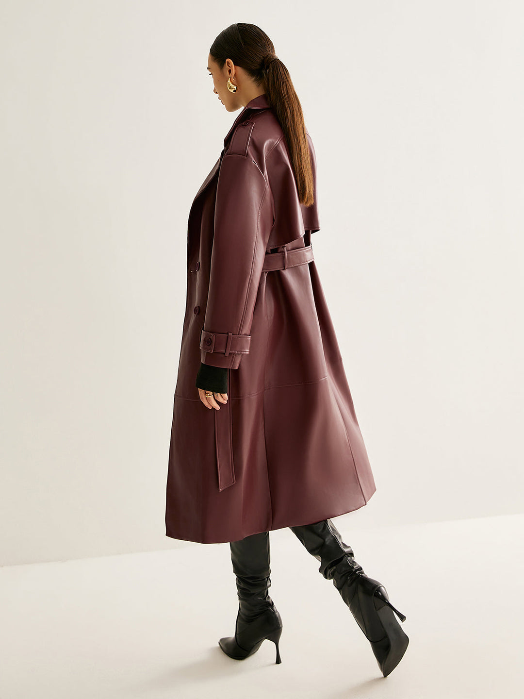 Pu-leather long jacket