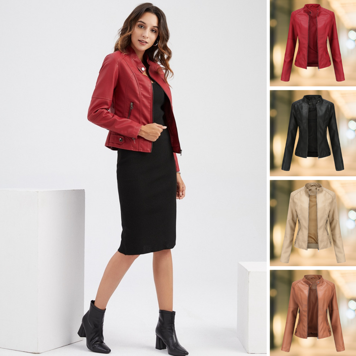 Elegant and stylish leather jacket with collar