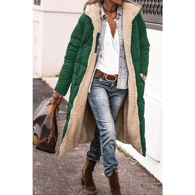 Reversible Sherpa fleece long coat puchowys with hood outerwear