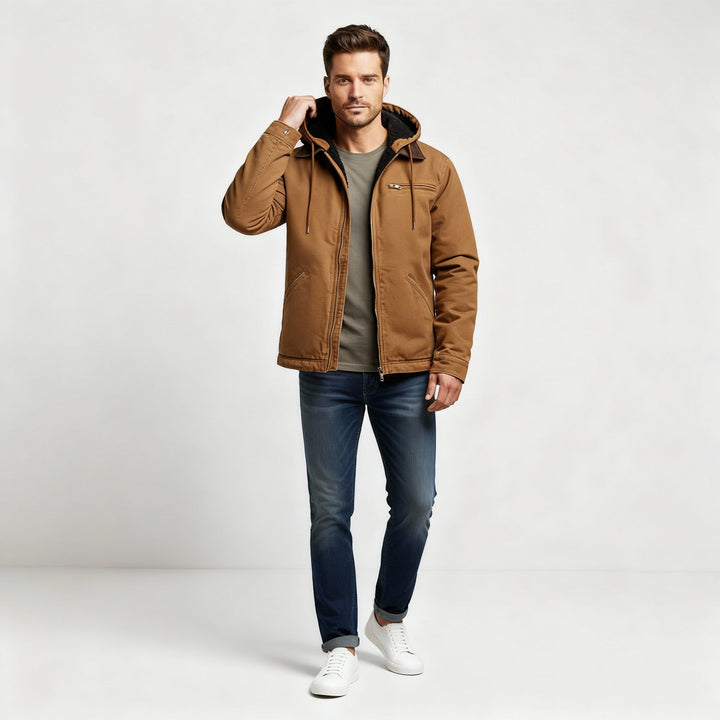 functional water-resistant outdoor winter parka jacket with hood polyester