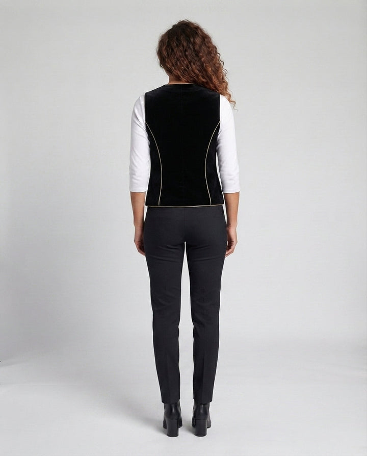 Women Elegant Velvet Vest with Button Details