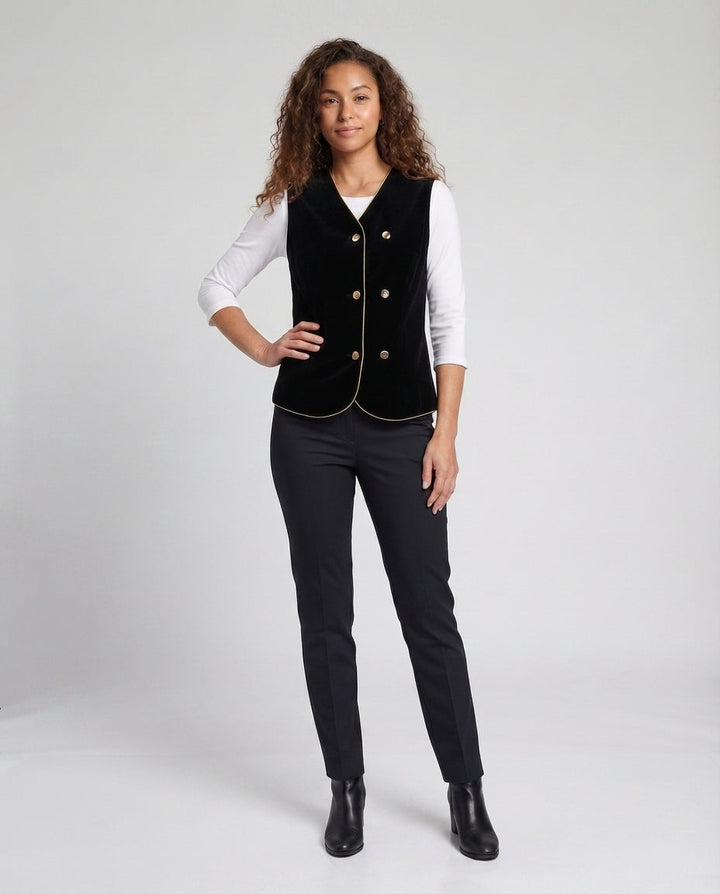 Women Elegant Velvet Vest with Button Details