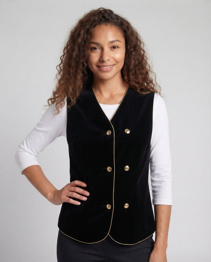 Women Elegant Velvet Vest with Button Details