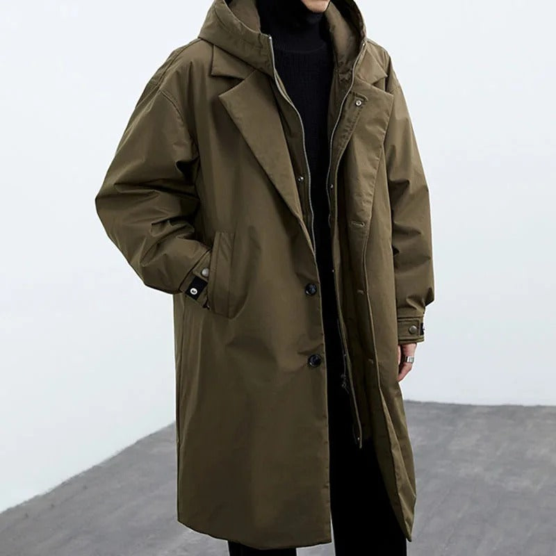 Puffer Trench coat with hood long water-repellent jacket