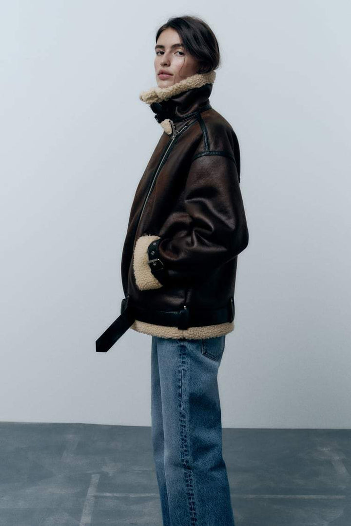 Jacket with Lapel with Synthetic material