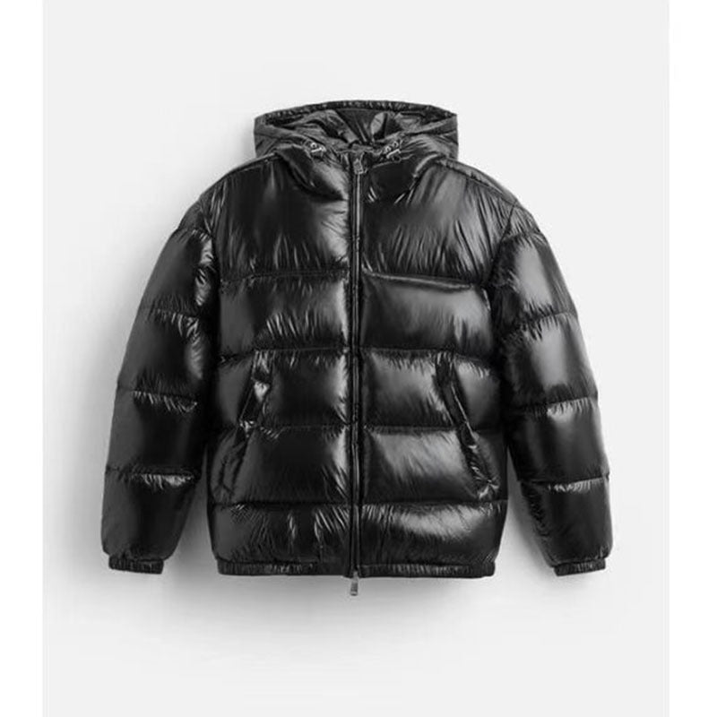 Women Oversized Quilted Jacket with Hood and Glossy Finish