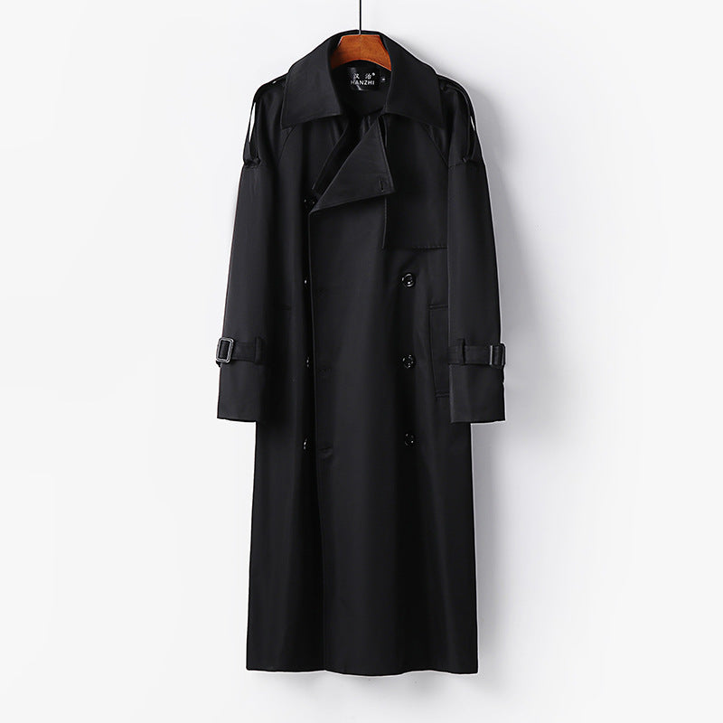 Women Longer Double-breasted Trench Coat with Tie Belt and Epaulettes