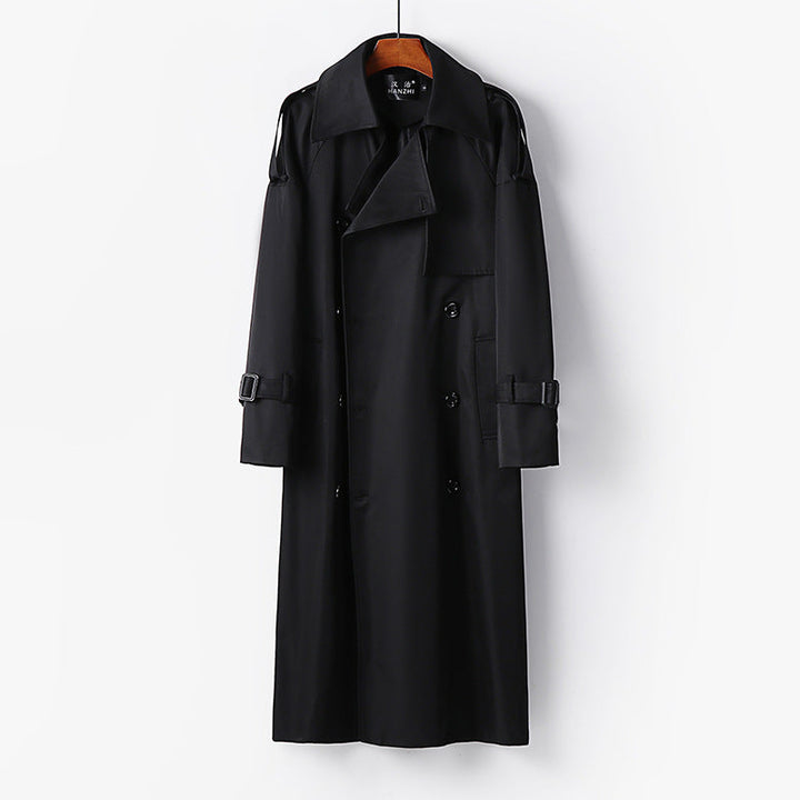 Women Longer Double-breasted Trench Coat with Tie Belt and Epaulettes