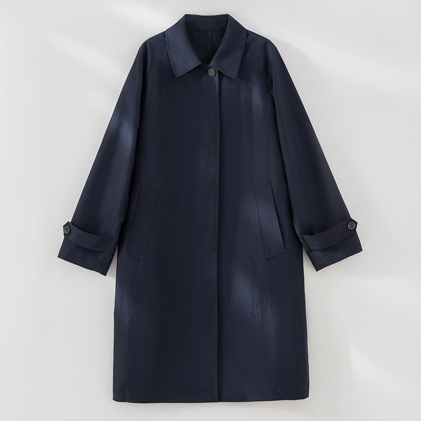 Women Mid-Length Trench Coat with concealed snap placket and adjustable cuffs