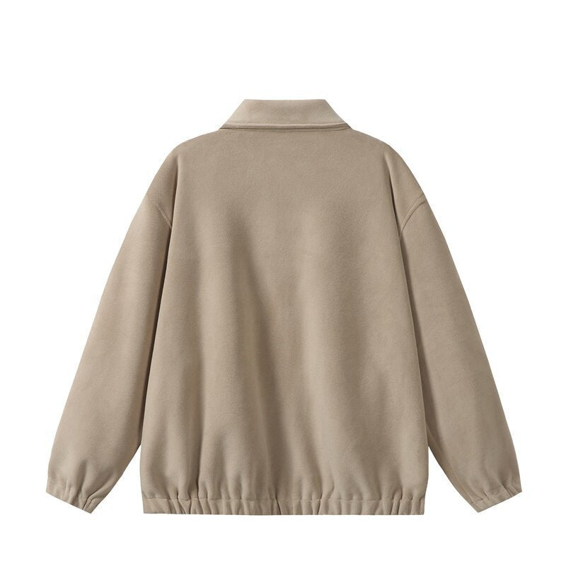 Unisex fleece blouson jacket in boxy cut with shirt collar, full zip and elastic hem