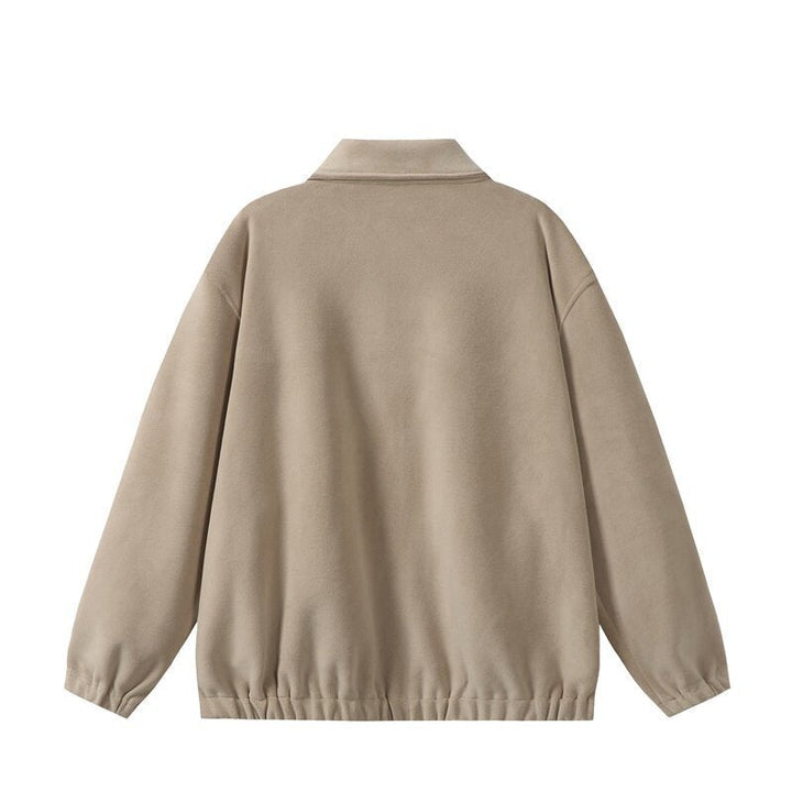 Unisex fleece blouson jacket in boxy cut with shirt collar, full zip and elastic hem