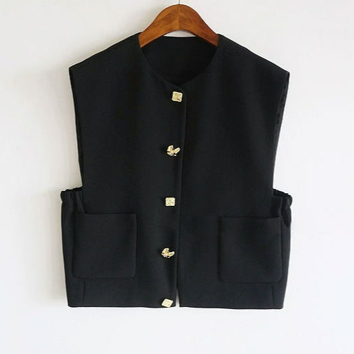 Women’s Fashionable Sleeveless Vest with Button Details