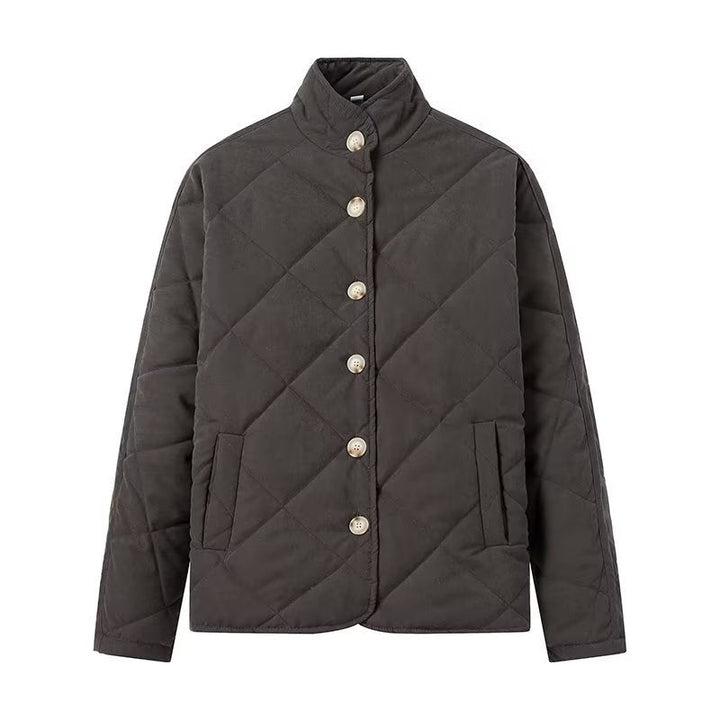 Women Lightweight Quilted Short Jacket with Stand-Up Collar and Button Placket