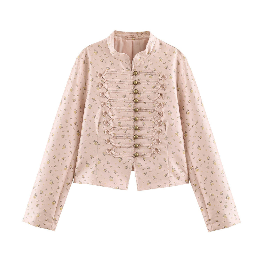 Ladies short jacket with Mandarin collar and decorative toggle fastenings