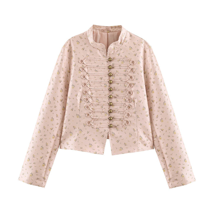 Ladies short jacket with Mandarin collar and decorative toggle fastenings