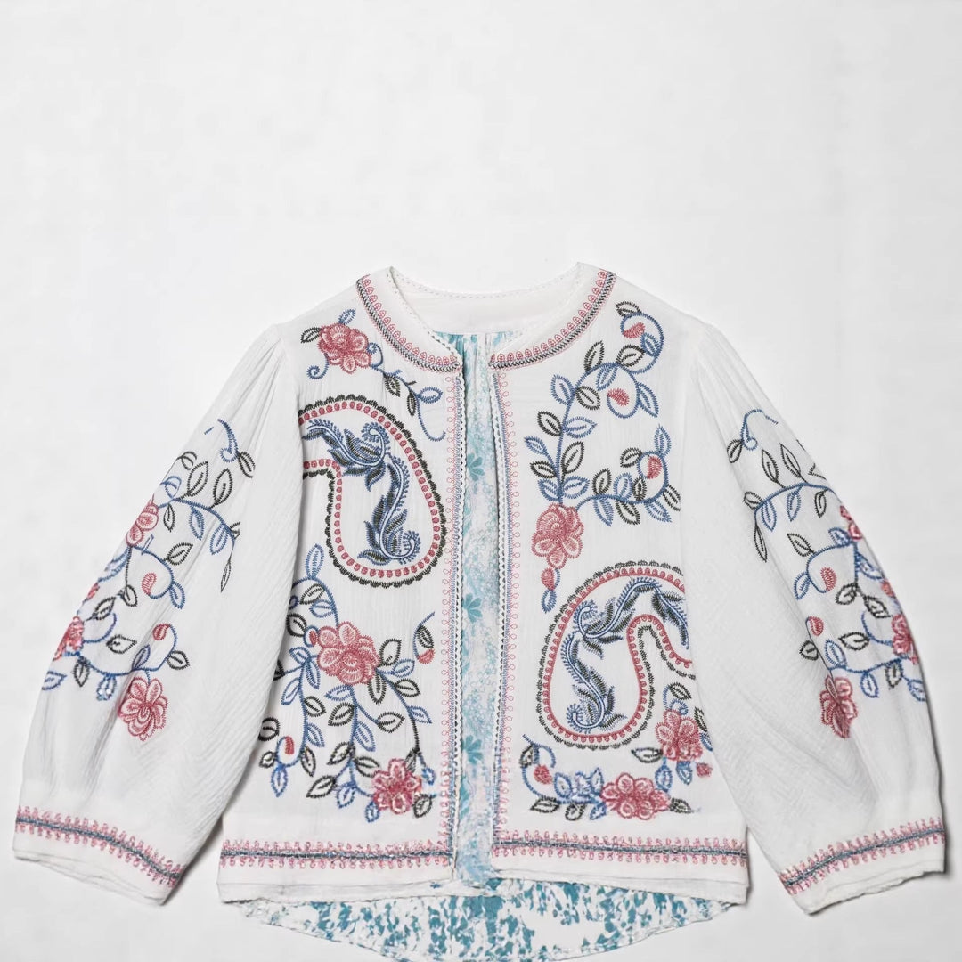 Women Quilted Kimono Jacket with Floral Embroidery
