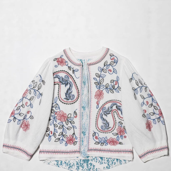 Women Quilted Kimono Jacket with Floral Embroidery