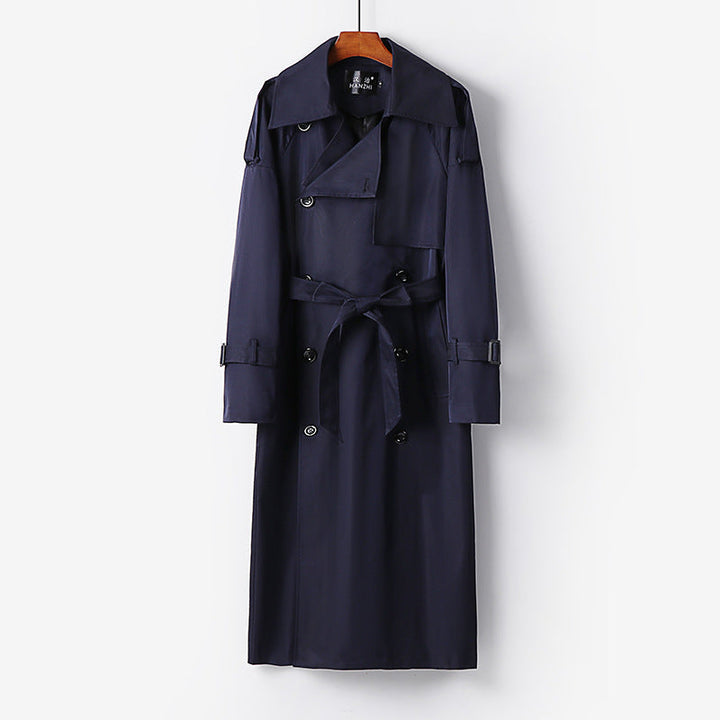 Women Longer Double-breasted Trench Coat with Tie Belt and Epaulettes