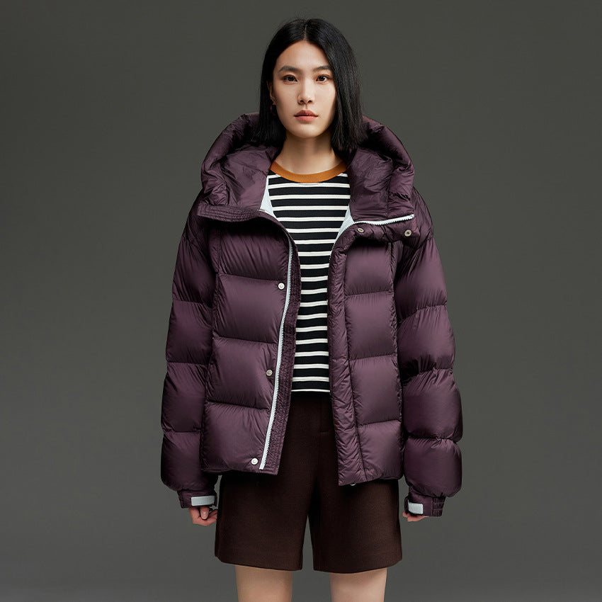 Women Short Quilted Down Jacket with Hood