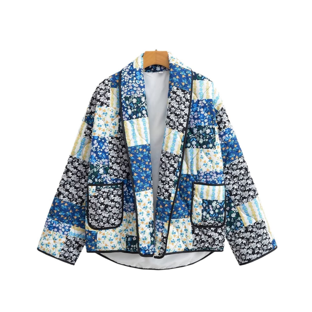 Ladies Quilted Patchwork Jacket with Contrast Piping and Patch Pockets