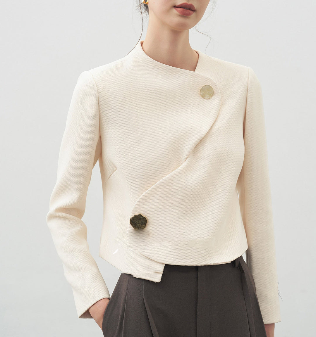 Ladies Elegant cropped blazer jacket with asymmetric cut