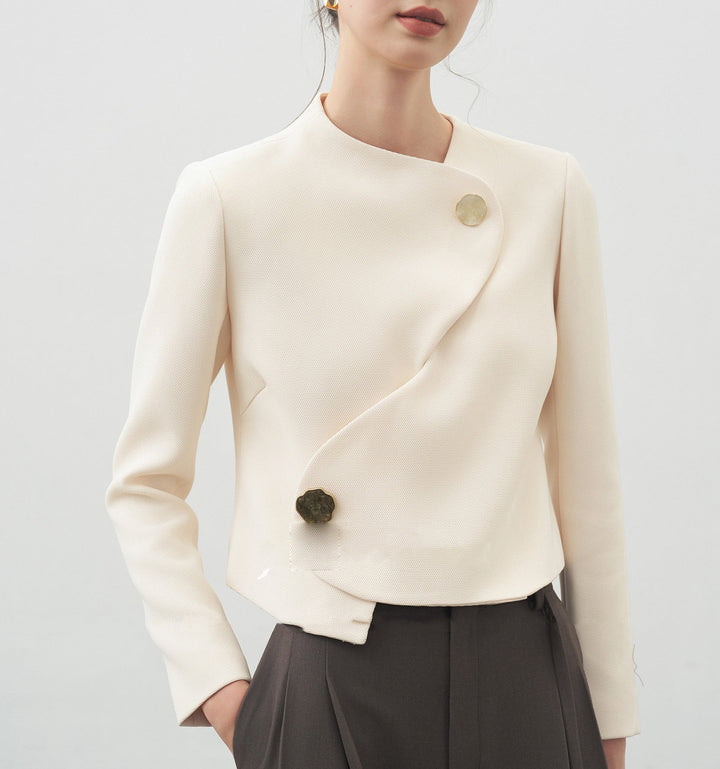 Ladies Elegant cropped blazer jacket with asymmetric cut