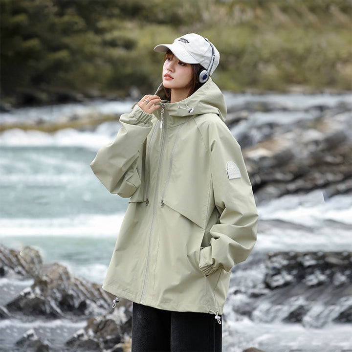 Women Lightweight Water-Repellent Oversized Functional Outdoor Jacket with Hood
