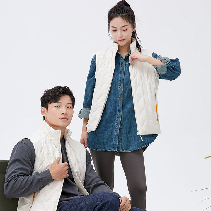 Unisex quilted vest with thermal insulation and high stand-up collar